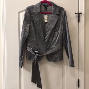WHBM Gray blazer with clear stones all over